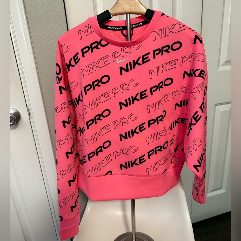 Nike Pro Sweatshirt Scuba Crewneck with Pocket Size Small Neon Pink